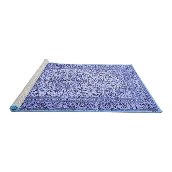 Sideview of Machine Washable Persian Blue Traditional Rug, wshtr1877blu