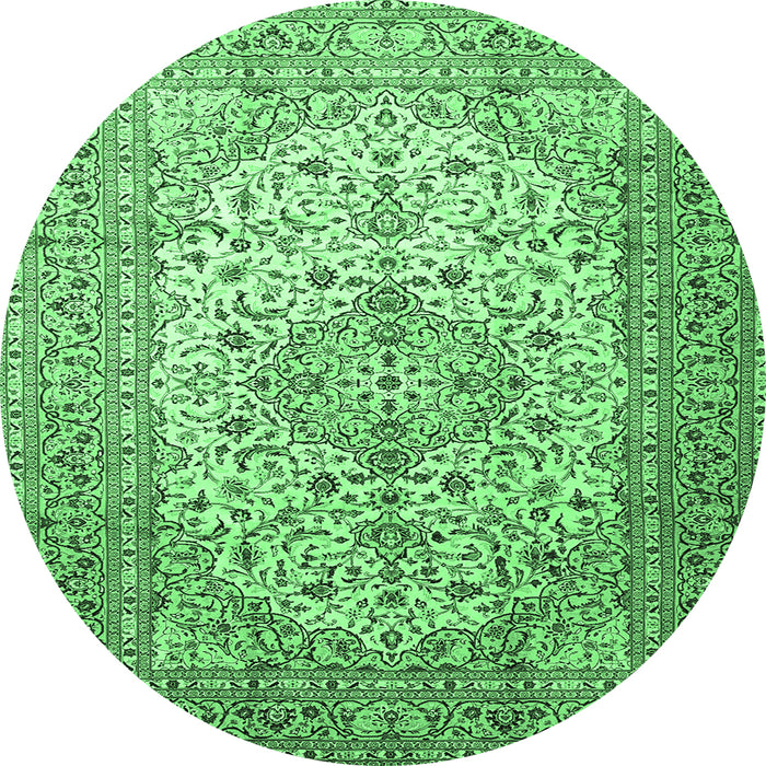 Round Machine Washable Persian Emerald Green Traditional Area Rugs, wshtr1877emgrn