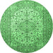 Round Machine Washable Persian Emerald Green Traditional Area Rugs, wshtr1877emgrn