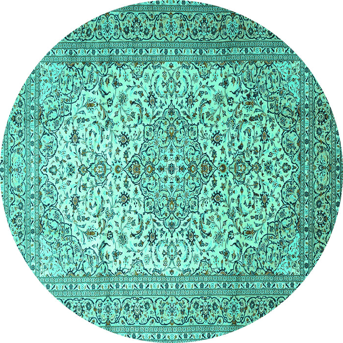 Round Machine Washable Persian Turquoise Traditional Area Rugs, wshtr1877turq