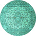 Round Machine Washable Persian Turquoise Traditional Area Rugs, wshtr1877turq