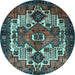 Round Machine Washable Persian Light Blue Traditional Rug, wshtr1878lblu