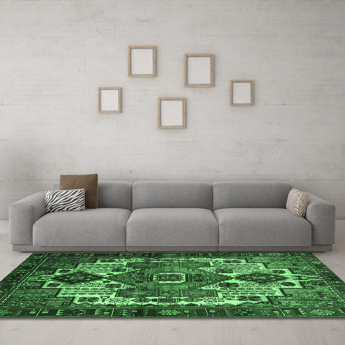 Machine Washable Persian Emerald Green Traditional Area Rugs in a Living Room,, wshtr1878emgrn