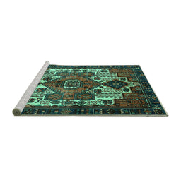 Sideview of Machine Washable Persian Turquoise Traditional Area Rugs, wshtr1878turq
