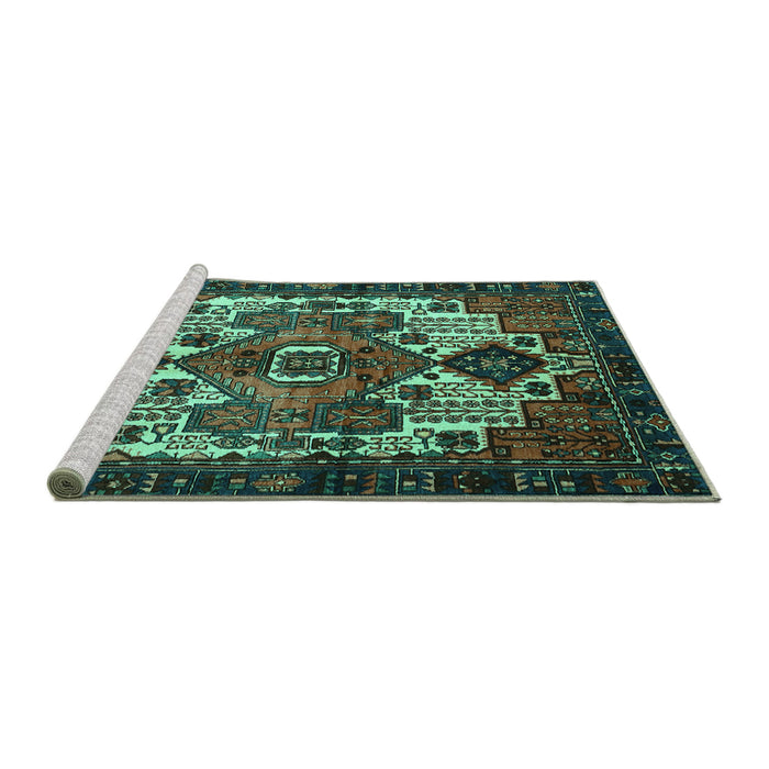 Sideview of Machine Washable Persian Turquoise Traditional Area Rugs, wshtr1878turq
