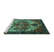 Sideview of Machine Washable Persian Turquoise Traditional Area Rugs, wshtr1878turq