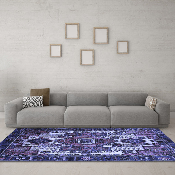 Machine Washable Persian Blue Traditional Rug in a Living Room, wshtr1878blu