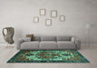 Machine Washable Persian Turquoise Traditional Area Rugs in a Living Room,, wshtr1878turq