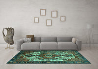 Machine Washable Persian Turquoise Traditional Rug, wshtr1878turq