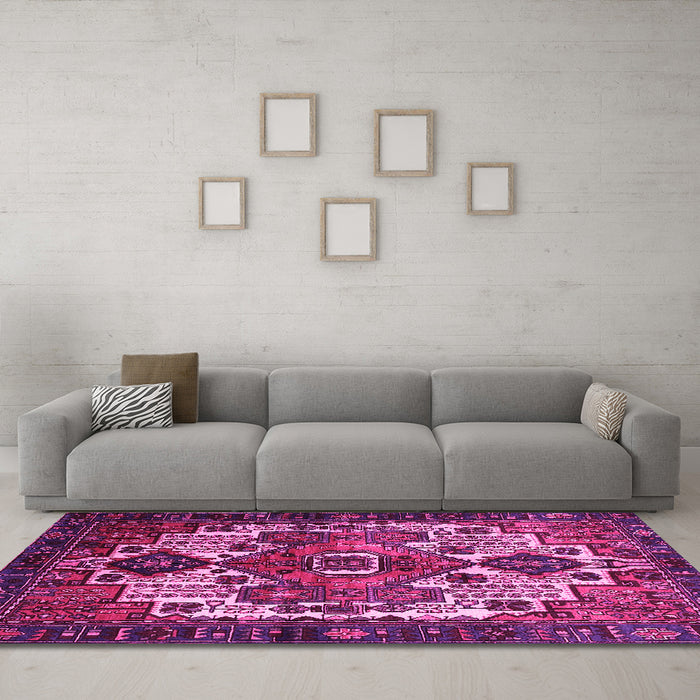 Machine Washable Persian Pink Traditional Rug in a Living Room, wshtr1878pnk