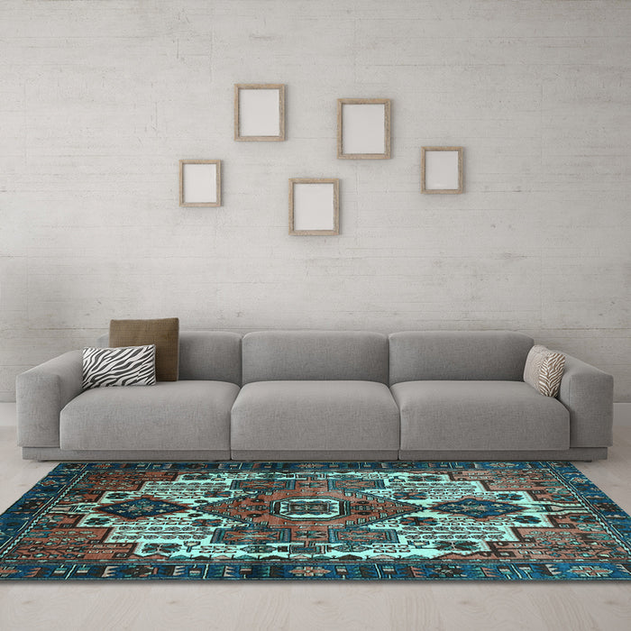 Machine Washable Persian Light Blue Traditional Rug in a Living Room, wshtr1878lblu