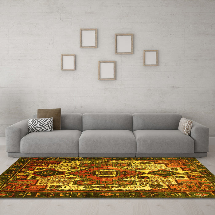 Machine Washable Persian Yellow Traditional Rug in a Living Room, wshtr1878yw