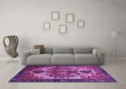 Machine Washable Persian Purple Traditional Area Rugs in a Living Room, wshtr1878pur