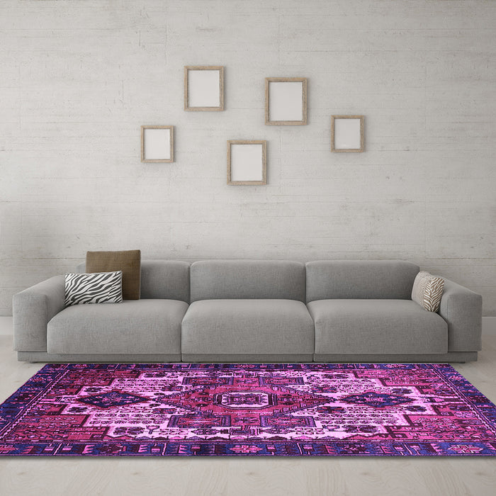 Machine Washable Persian Purple Traditional Area Rugs in a Living Room, wshtr1878pur