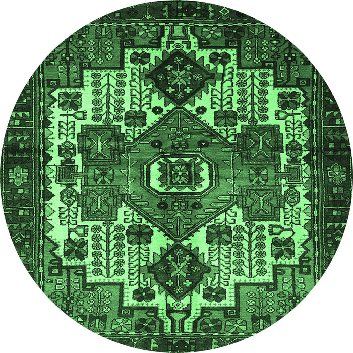 Round Persian Emerald Green Traditional Rug, tr1878emgrn