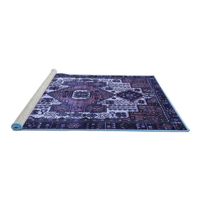 Sideview of Machine Washable Persian Blue Traditional Rug, wshtr1878blu