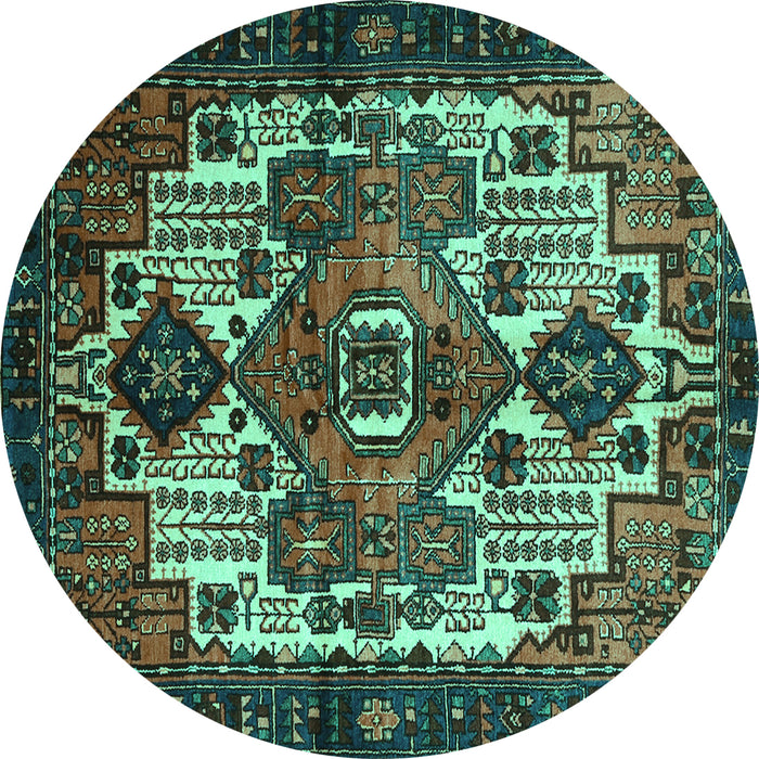 Round Machine Washable Persian Turquoise Traditional Area Rugs, wshtr1878turq