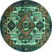 Round Machine Washable Persian Turquoise Traditional Area Rugs, wshtr1878turq