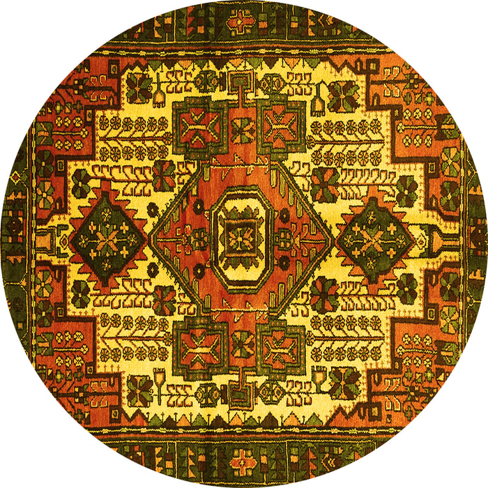 Round Machine Washable Persian Yellow Traditional Rug, wshtr1878yw