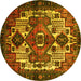 Round Machine Washable Persian Yellow Traditional Rug, wshtr1878yw