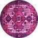 Round Machine Washable Persian Pink Traditional Rug, wshtr1878pnk