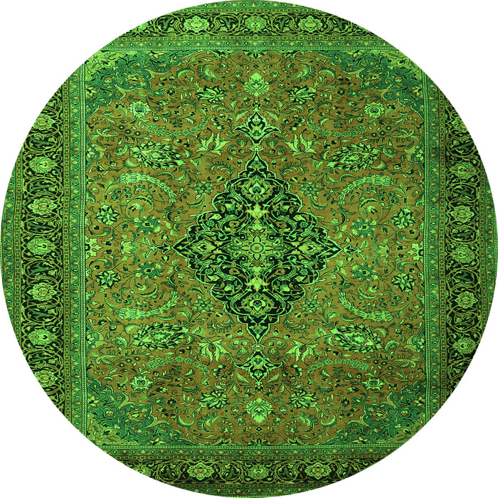 Square Medallion Green Traditional Rug, tr1879grn
