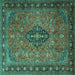 Square Machine Washable Medallion Turquoise Traditional Area Rugs, wshtr1879turq