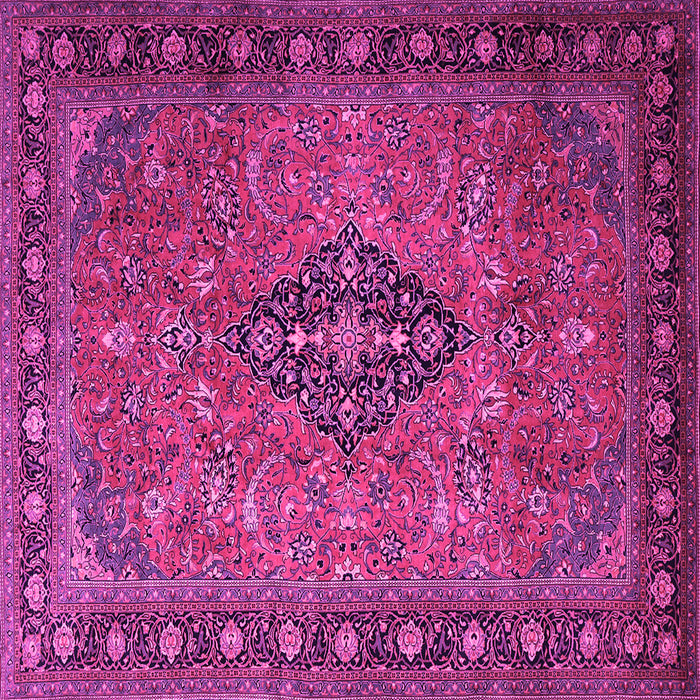 Square Machine Washable Medallion Pink Traditional Rug, wshtr1879pnk