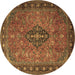 Round Machine Washable Medallion Brown Traditional Rug, wshtr1879brn