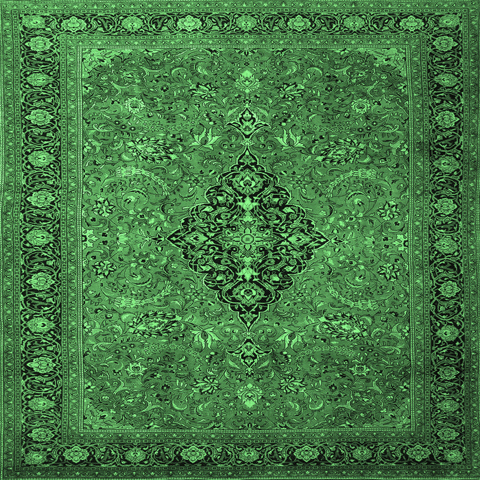 Square Medallion Emerald Green Traditional Rug, tr1879emgrn
