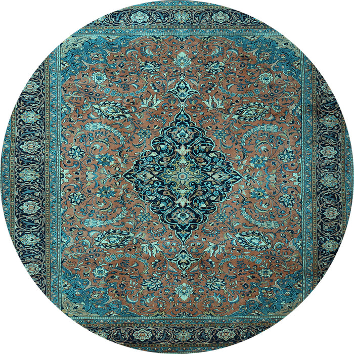 Round Medallion Light Blue Traditional Rug, tr1879lblu