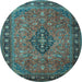 Round Medallion Light Blue Traditional Rug, tr1879lblu