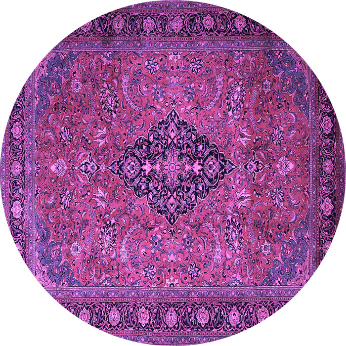 Round Machine Washable Medallion Purple Traditional Area Rugs, wshtr1879pur