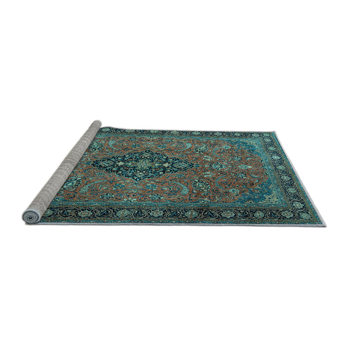 Sideview of Machine Washable Medallion Light Blue Traditional Rug, wshtr1879lblu