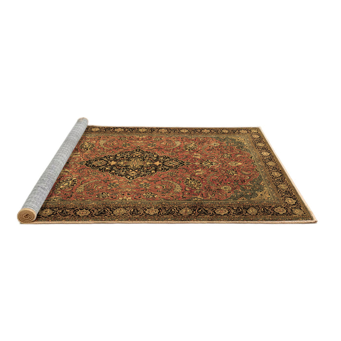 Sideview of Machine Washable Medallion Brown Traditional Rug, wshtr1879brn