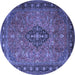 Round Machine Washable Medallion Blue Traditional Rug, wshtr1879blu