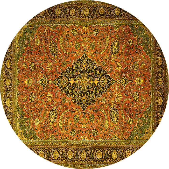 Round Medallion Yellow Traditional Rug, tr1879yw