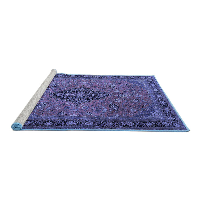 Sideview of Machine Washable Medallion Blue Traditional Rug, wshtr1879blu