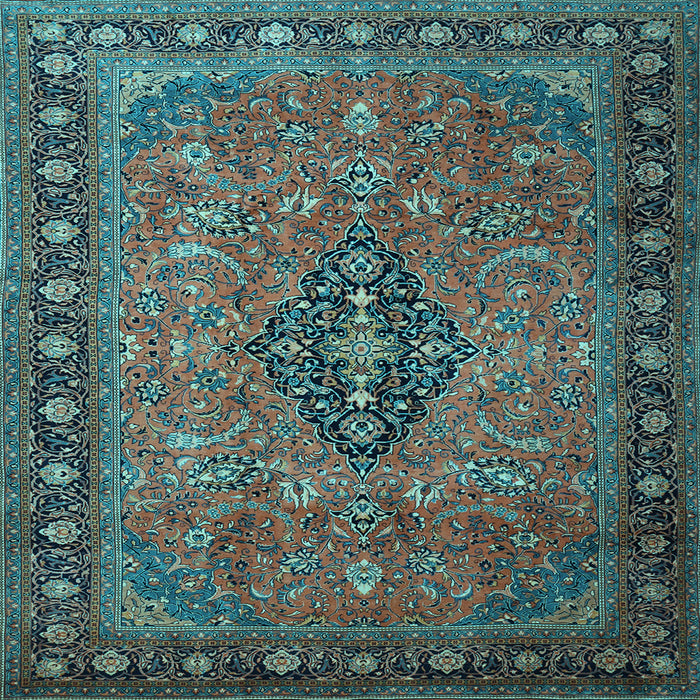 Square Medallion Light Blue Traditional Rug, tr1879lblu