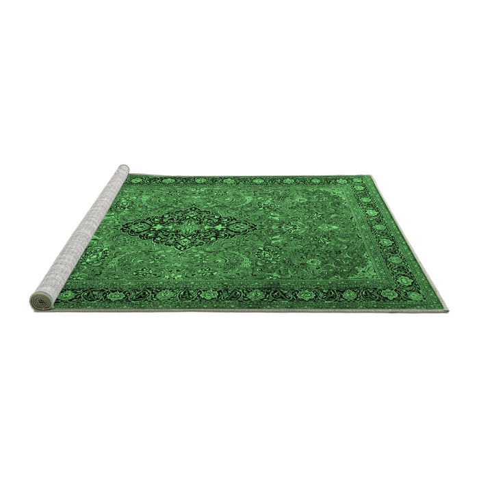 Sideview of Machine Washable Medallion Emerald Green Traditional Area Rugs, wshtr1879emgrn