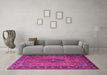 Machine Washable Medallion Pink Traditional Rug in a Living Room, wshtr1879pnk