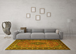 Machine Washable Medallion Yellow Traditional Rug in a Living Room, wshtr1879yw