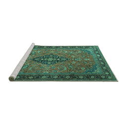 Sideview of Machine Washable Medallion Turquoise Traditional Area Rugs, wshtr1879turq