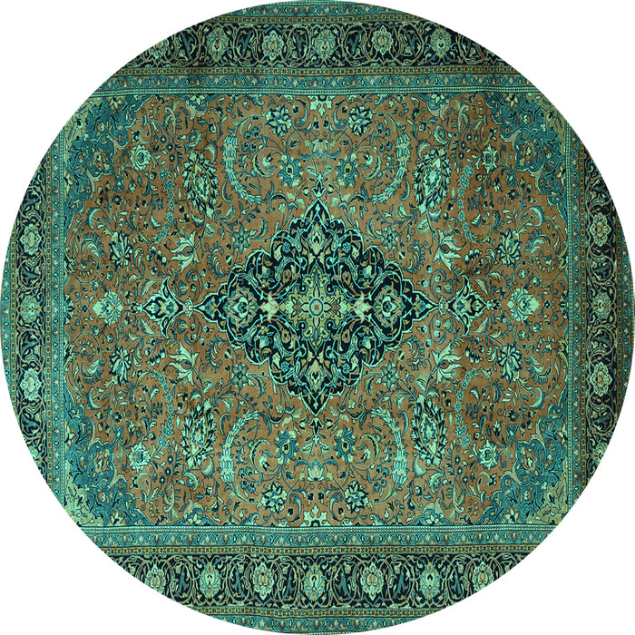 Round Medallion Turquoise Traditional Rug, tr1879turq