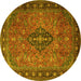 Round Machine Washable Medallion Yellow Traditional Rug, wshtr1879yw