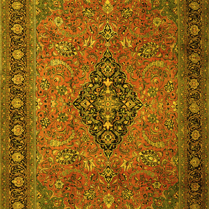 Machine Washable Medallion Yellow Traditional Rug, wshtr1879yw
