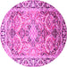 Round Machine Washable Persian Pink Traditional Rug, wshtr187pnk