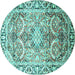 Round Machine Washable Persian Turquoise Traditional Area Rugs, wshtr187turq