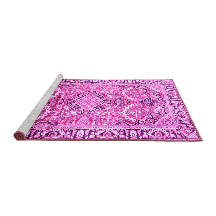 Sideview of Machine Washable Persian Pink Traditional Rug, wshtr187pnk
