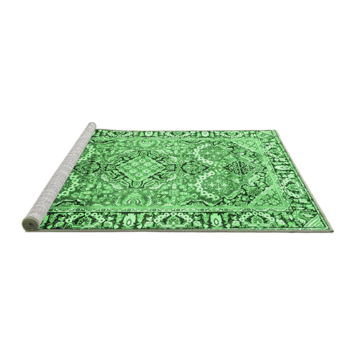 Sideview of Machine Washable Persian Emerald Green Traditional Area Rugs, wshtr187emgrn
